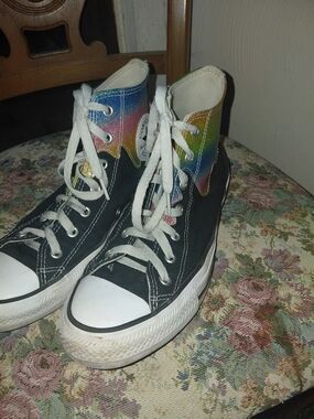 Converse Kids High Top Sneakers - Black with Rainbow Accent